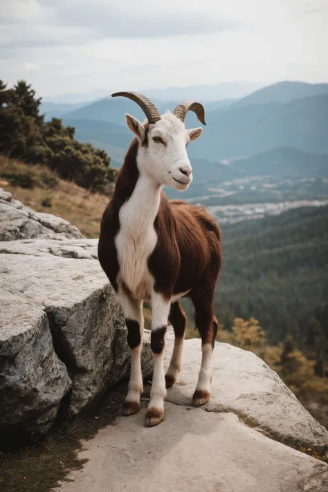 goat standing on a rock,,
RAW photo, highly detailed, film grain, Fujifilm XT3,