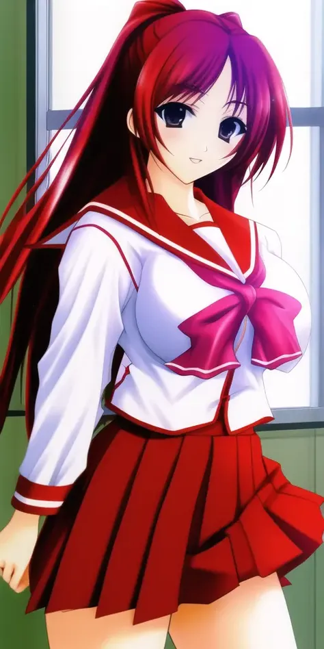 masterpiece, best_quality, highres, <lora:TamakiKousaka:0.75> TamakiKousaka, large_breasts, KaiyoSchoolUniform, red_hair, solo