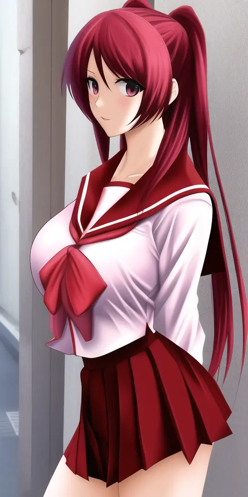 masterpiece, best_quality, highres, <lora:TamakiKousaka:0.75> TamakiKousaka, large_breasts, KaiyoSchoolUniform, red_hair, solo