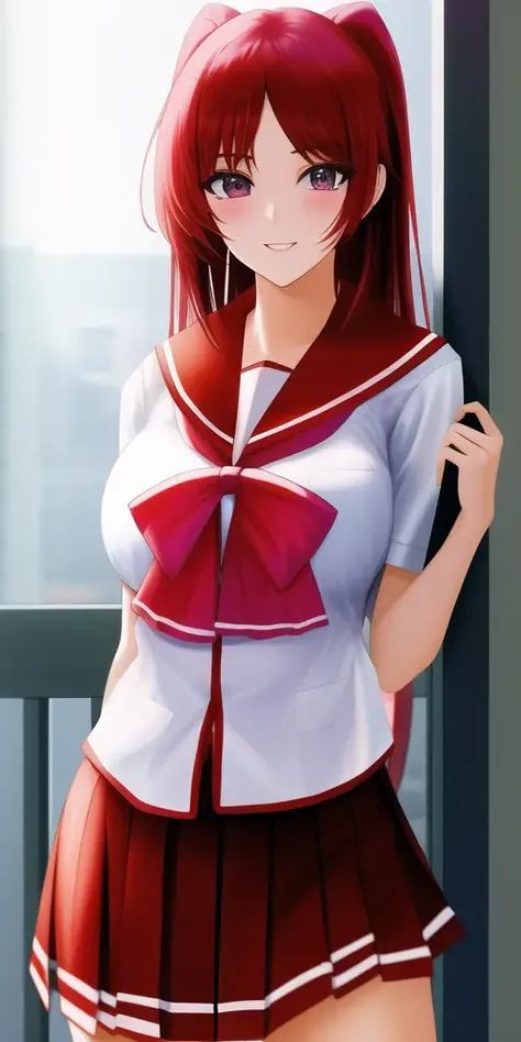 masterpiece, best_quality, highres, <lora:TamakiKousaka:0.75> TamakiKousaka, large_breasts, KaiyoSchoolUniform, red_hair, solo