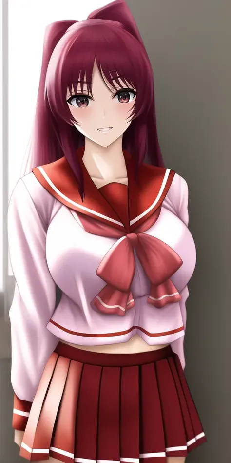 masterpiece, best_quality, highres, <lora:TamakiKousaka:0.75> TamakiKousaka, large_breasts, KaiyoSchoolUniform, red_hair, solo