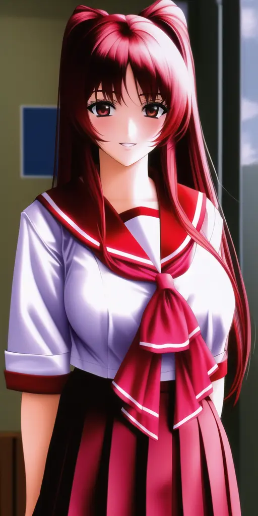 masterpiece, best_quality, highres, <lora:TamakiKousaka:0.75> TamakiKousaka, large_breasts, KaiyoSchoolUniform, red_hair, solo