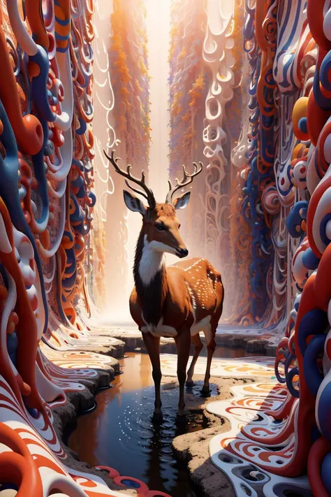 Best quality, masterpiece, ultra high res,(photo realistic:1.4), surrealism, dream-like,
a deer grazing in the forest, Flowing curve, Flowing Space,
Mr_MC_S-ART_V1, <lora:Mr_MC_S-ART_V1:0.9>