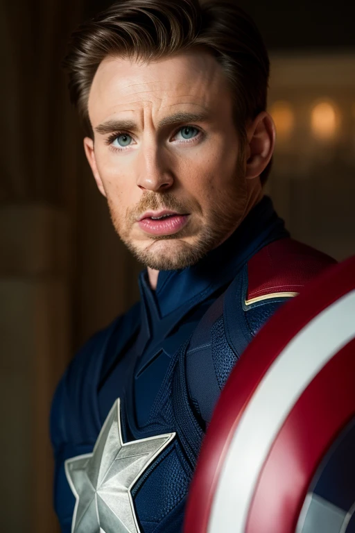 Portrait of Captain America, saving the Earth to fight aliens, sharp focus, movie lighting,best quality,masterpiece,dz/zhengshi ,<lora:chrisEvans_dzV1:1.2>