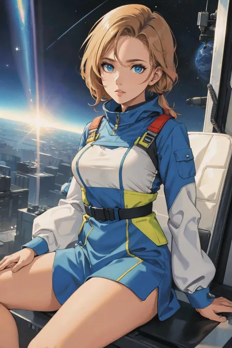 1 woman sitting on the edge of a construction site closeup outer space futuristic, surreal Pascal Blanch
( masterpiece ) (best quality)