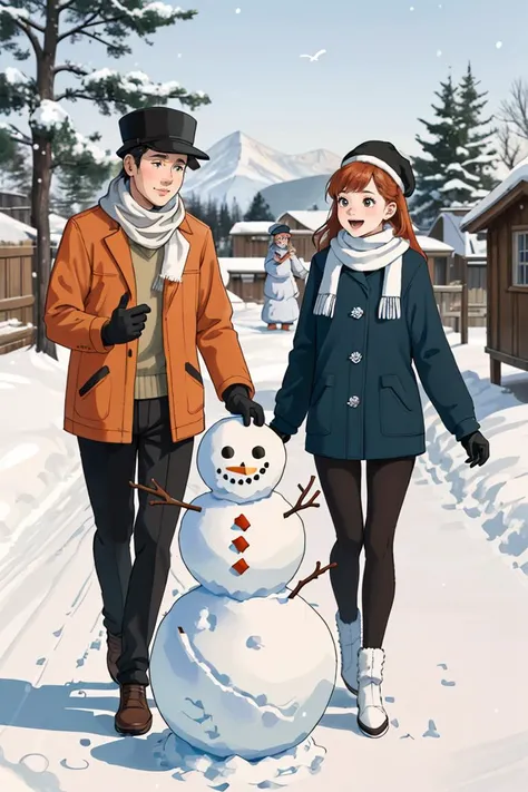 A family is making a snowman in their backyard. They are wearing winter clothes and gloves, and they have a carrot, a scarf, and a hat for the snowman. They are having fun as they roll the snowballs, stack them up, and decorate the snowman. The backyard is white and snowy, and there are some trees and birds around. The scene is wholesome and cozy.
<lora:GoodHands-beta2:0.75>