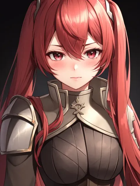 <lora:Severa_FE-10:0.8>, severa fe, ultra-detailed, 1girl, solo, looking at viewer, blush, hair between eyes, upper body, armor
