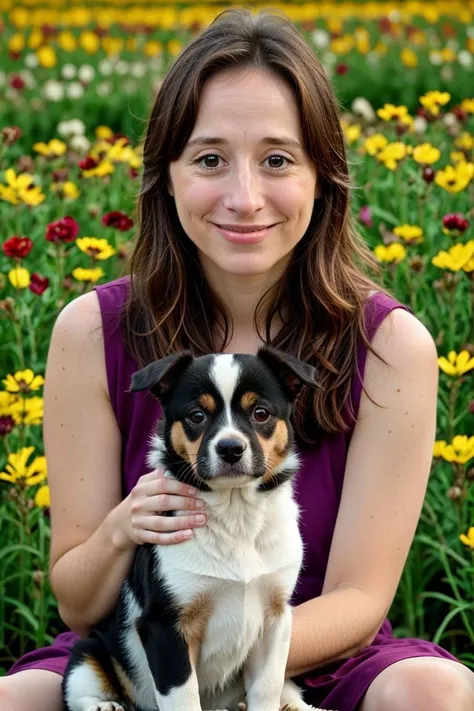 <lora:Shelby-Body-Cv2-00000X:1> troian bellisario, flower field, flowers portrait, Pet Photography