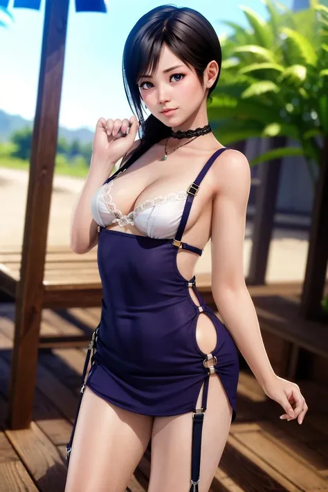 <lora:doa_kokoro:0.7> kokoro, 1girl, suspenders, minidress, casual, fashionable