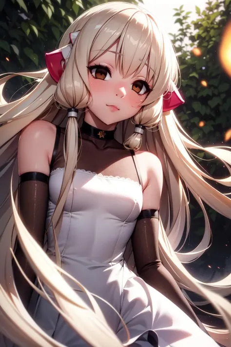 chii,
(dutch angle), (cowboy shot:1.2), (from below),
(masterpiece, best quality, ultra-detailed), (beautiful detailed face, beautiful detailed eyes, volumetric lighting),
1girl, solo, brown eyes, expressionless, empty eyes, robot ears,
rose maid, silk,
mksks style, (outdoors, beautiful valley), (light particles, lens flare, chromatic aberration:1.2),