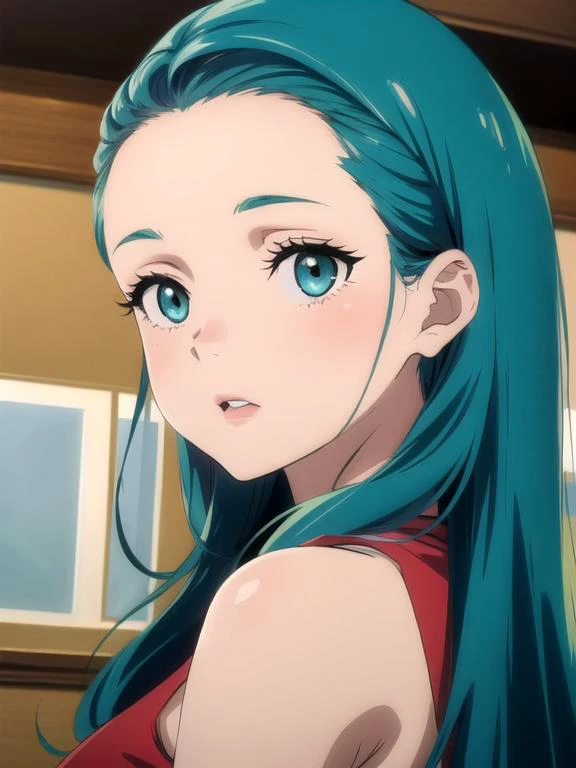 <lora:anri001:0.7> masterpiece, anri, 1girl, green hair, forehead, aqua eyes, solo, long hair, <lora:add_detail:0.5>, <lora:noline:0.3>, <lora:boldline:-0.3>, 1980s style, (anime: 0.91)