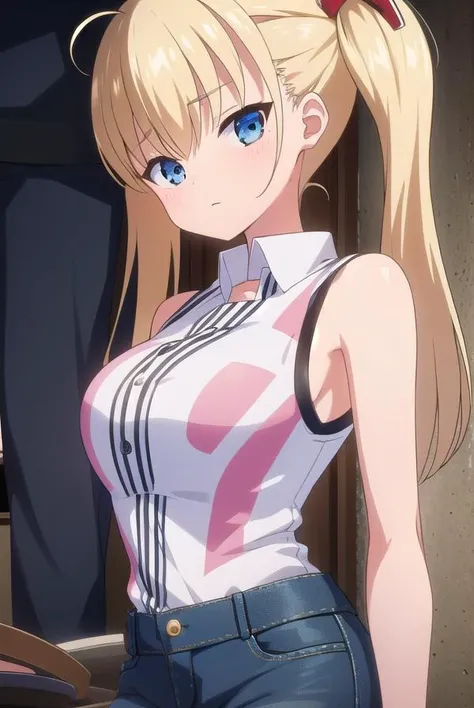 airiakizuki, <lyco:airiakizuki-lyco-nochekaiser:1>,
airi akizuki, long hair, blue eyes, blonde hair, twintails,
BREAK skirt, thighhighs, striped, striped thighhighs, denim skirt, bare shoulders, shirt, sleeveless shirt, white shirt, red shirt,
BREAK looking at viewer,
BREAK outdoors,
BREAK <lyco:GoodHands-beta2:1>, (masterpiece:1.2), best quality, high resolution, unity 8k wallpaper, (illustration:0.8), (beautiful detailed eyes:1.6), extremely detailed face, perfect lighting, extremely detailed CG, (perfect hands, perfect anatomy),