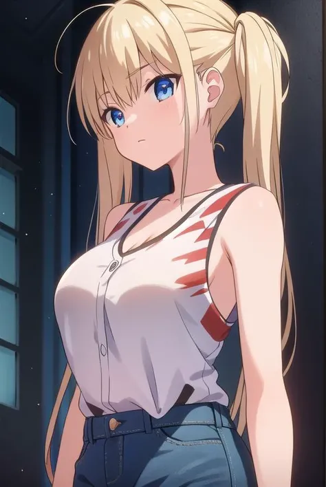 airiakizuki, <lyco:airiakizuki-lyco-nochekaiser:1>, 
airi akizuki, long hair, blue eyes, blonde hair, twintails,
BREAK skirt, thighhighs, striped, striped thighhighs, denim skirt, bare shoulders, shirt, sleeveless shirt, white shirt, red shirt,
BREAK looking at viewer,
BREAK outdoors,
BREAK <lyco:GoodHands-beta2:1>, (masterpiece:1.2), best quality, high resolution, unity 8k wallpaper, (illustration:0.8), (beautiful detailed eyes:1.6), extremely detailed face, perfect lighting, extremely detailed CG, (perfect hands, perfect anatomy),