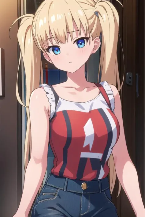 (red ribbon on hairband:1.2),18year old, Solo, Best Quality,1girl in, shorttwintail, Blonde hair,  panties on, (White panty:1.2), (Looking back while climbing the stairs, I can see a glimpse of the pants.:1.5), Shrine stairs, (Panties are visible through the skirt:1.2), (Upper body:1.4),(Shy:1.2), (blush:1), Smile, (Jig eyes),((Five Fingers)), Small breasts, , serafuku, 
masutepiece, Best Quality, Clear Detail, Ultra-detailed, High quality, Beautiful detailed