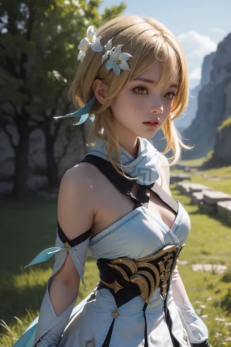 <lora:genshinfull1:1>,<lora:lumine1:1>,luminedef,
1girl,solo, short hair,realistic, blonde hair,lips,profile,portrait,closed mouth,nose,from side, best quality, masterpiece, illustration, an extremely delicate and beautiful, extremely detailed ,CG,unity,8k wallpaper, Amazing, finely detail, masterpiece, best quality,official art,extremely detailed CG unity 8k wallpaper,absurdres, incredibly absurdres, huge filesize , ultra-detailed, highres, extremely detailed,beautiful detailed girl, extremely detailed eyes and face, beautiful detailed eyes,light on face, upper body,
outdoors, medieval, grassland, mountains, outside, day