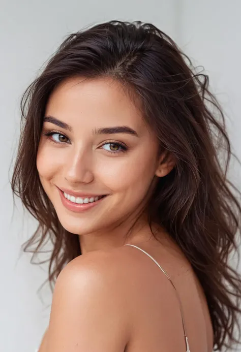beautiful ohwxms woman,seductive smile, blank wall, hyperdetailed photography, soft light, head and shoulders portrait, cover <lora:majastrojek-ohwxms:0.8>