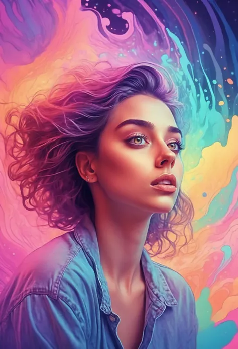 soft pastel colors, cartoon style illustration of a ohwxms woman as she sees the world while experiencing hallucinations, stoned, splash art, splashed pastel colors, (soft iridiscent glowy smoke) motion effects, best quality, wallpaper art, UHD, centered image, MSchiffer art, ((flat colors)), (cel-shading style) very vibrant neon colors, ((low saturation)) ink lines, iridiscent, <lora:majastrojek-ohwxms:1>
