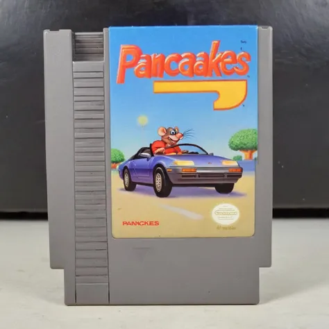 <lora:nes:1> nes, game titled "Pancakes", rat driving a car, english text, parody