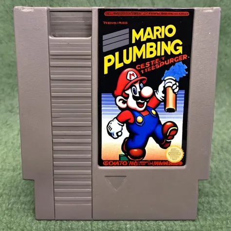("mario teaches plumbing":1.1), holding a (toilet plunger:1.2), english text, parody, nes video game cartridge
<lora:style.nes_sdxl_v1:1>