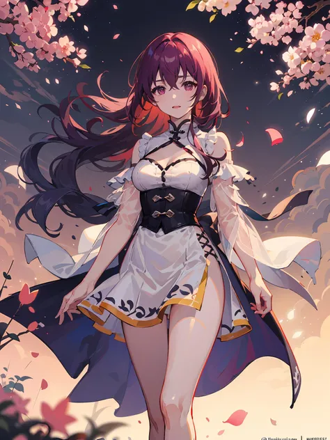 best quality,masterpiece,moqingxian,1girl,solo,breasts,garden,petals floating in the wind,<lora:moqingxian-000006:1>,