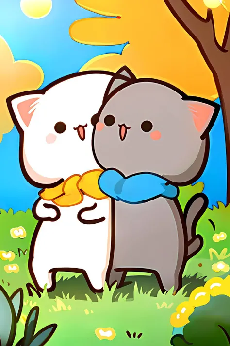 <lora:GomaandPeach-V1_0:1>,goma and peach,(2 cats:1.3),(sunny day:1.5),love,romance,