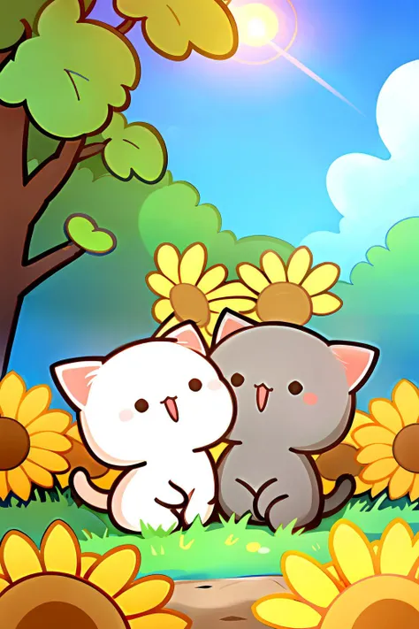 <lora:GomaandPeach-V1_0:1>,goma and peach,(2 cats:1.3),(sunny day:1.5),love,romance,