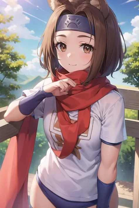 arcanaheartkonoha, <lora:arcana heart konoha-lora-nochekaiser:1>,
arcana heart konoha, animal ears, brown hair, dog ears, (brown eyes:1.5), (parted bangs:1.5), headband, smile,
BREAK buruma, gym uniform, scarf, tail, short sleeves, shirt, white shirt, red scarf, thighhighs,
BREAK outdoors, forest, nature, sun, sky, clouds, grass, trees,
BREAK looking at viewer, (cowboy shot:1.5),
BREAK <lyco:GoodHands-beta2:1>, (masterpiece:1.2), best quality, high resolution, unity 8k wallpaper, (illustration:0.8), (beautiful detailed eyes:1.6), extremely detailed face, perfect lighting, extremely detailed CG, (perfect hands, perfect anatomy),