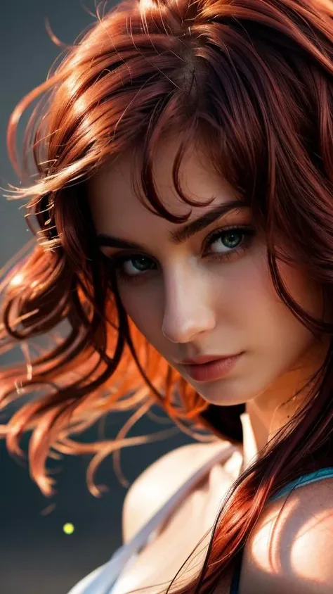 half body shot, 1girl, thin, ((long red hair)), green eyes, looking at viewer, portrait, headshot, large breasts, sports bra, covered nipples,
(((simple background gradient))),
extremely detailed CG 8k wallpaper, perfect lighting, (masterpiece:1), (best_quality:1), ultra high res, 4K, ultra-detailed, photography, 8K, HDR, highres, (absurdres:1.2), Kodak portra 400, film grain, blurry background, (bokeh:1.2), better_tits, epiCRealism, <lora:real_skin:0.6>, <lora:locon_perfecteyes_v1_from_v1_64_32:1>, perfecteyes eyes,