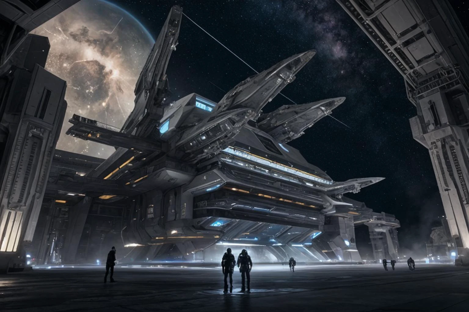 HDR photo, exterior futuristic space station being built, space, stars, nebula, intricate, detailed, science_fiction,
high dynamic range, vivid, rich details, clear shadows and highlights, realistic, intense, enhanced contrast, highly detailed, masterpiece, absurdres, detailed skin, cinematic lighting,