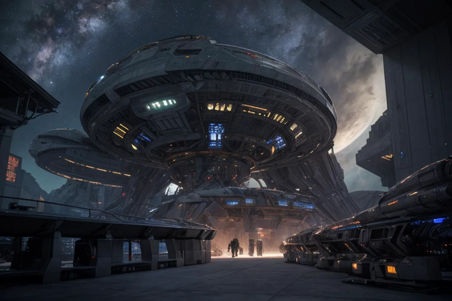 HDR photo, exterior futuristic space station being built, space, stars, nebula, intricate, detailed, science_fiction,
high dynamic range, vivid, rich details, clear shadows and highlights, realistic, intense, enhanced contrast, highly detailed, masterpiece, absurdres, detailed skin, cinematic lighting,