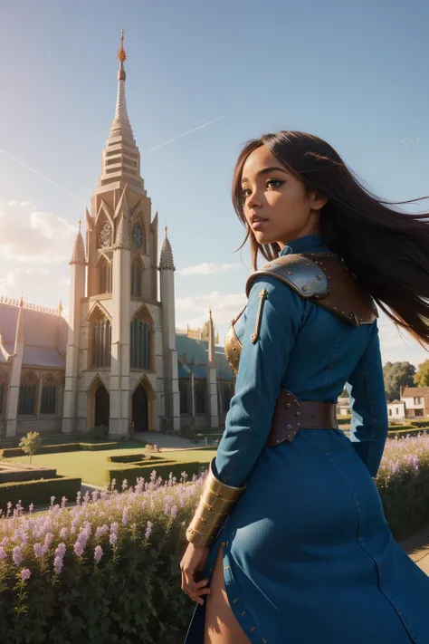 1girl, (art by Wangechi Mutu:1.3) , epic Blueprint Schematic Drawing, behance, Crude Ghostly Indigo ([The City of Atlantis:Yangon:4]:1.3) in the distance there is a Canterbury Cathedral, good-looking, dense flower field and Planet Venus in background, at Dusk, Vivid, Shameless, Ashcan School, Ambient lighting, pinhole lens, Hypersaturated, vintage, Dufaycolor Photograph, UHD, unreal engine, heroic