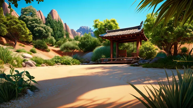 a profestional picutre of Zen Garden: Tranquil and meditative space with carefully raked sand, lush plants, and calming waters. wide angle, landscape , photorealism,unreal 5 daz, extremely detailed artgerm greg rutkowski greg,((ultrasharp)),((masterpiece)),((best quality)),((ultradetailed)),((intricated details)), extremaly detailed background, <lora:add_detail:0.7> ultra realistic,32k,RAW photo, 8k uhd,dslr,soft lighting,high quality,film grain, beautiful and aesthetic,extremely detailed, natural shadwos,