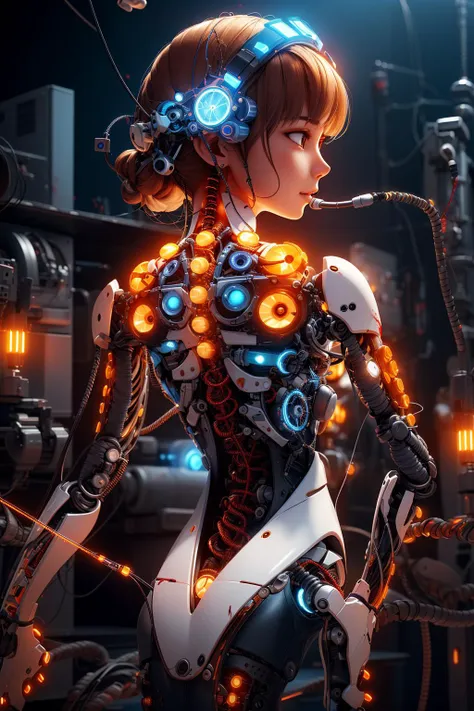 (((masterpiece))), (((best quality))), ((ultra-detailed)), (highly detailed CG illustration), ((an extremely delicate and beautiful)),cinematic light,((1mechanical girl)),solo,(cowboy shot:1.2),(machine made joints:1.2),((machanical limbs)),(blood vessels connected to tubes),(mechanical vertebra attaching to back),((mechanical cervial attaching to neck)),expressionless,(wires and cables attaching to neck:1.2),(wires and cables on head:1.2),(character focus),science fiction,extreme detailed,colorful,highest detailed, loongs,fengs,background,