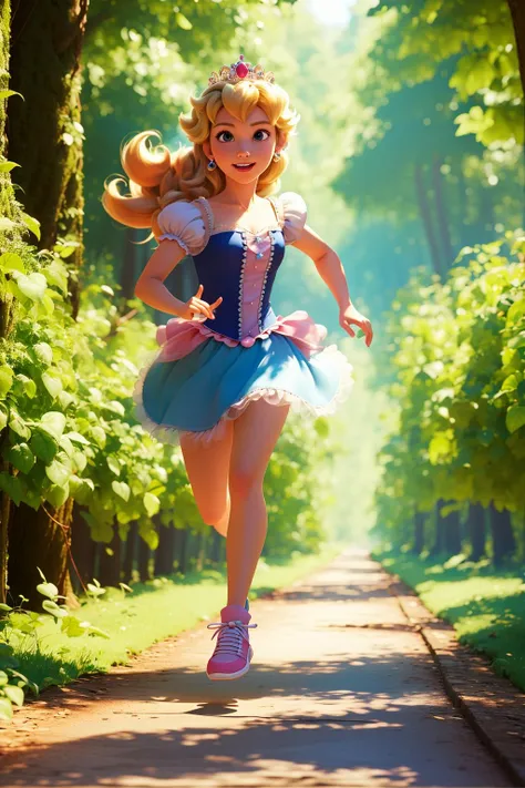 masterpiece, best quality, Princess peach running in the forest