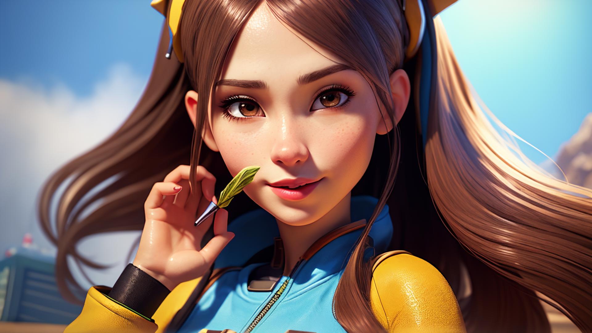 A close up of a woman with long hair and a yellow jacket - SeaArt AI