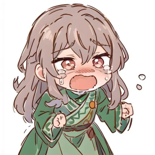 1boy, <lora:ShenTafei:0.8>, light brown hair, green clothes, <lora:SesieldCry:0.8> IncrsSesCry, chibi, crying