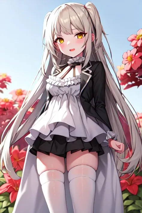 <lora:gwedaArtstyle_v10:0.7> gweda, thin thigh, slender, from head below legs, (large breasts:1), 1girl, solo, landscape, outdoor, wasteland, autumn, (standing:1.2)
BREAK <lora:outfit-desert_eagle:1>desert eagle hairstyle, outfit desert eagle, 1girl, solo, long hair, looking at viewer, breasts, yellow eyes, very long hair, flower, two side up, wariza, bangs, holding flower,blonde hair
