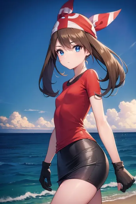 1girl, dolphin shorts, pink shorts, looking back, ass, pantyshot,, masterpiece, best quality, highly detailed, brown hair, blue eyes, red hat