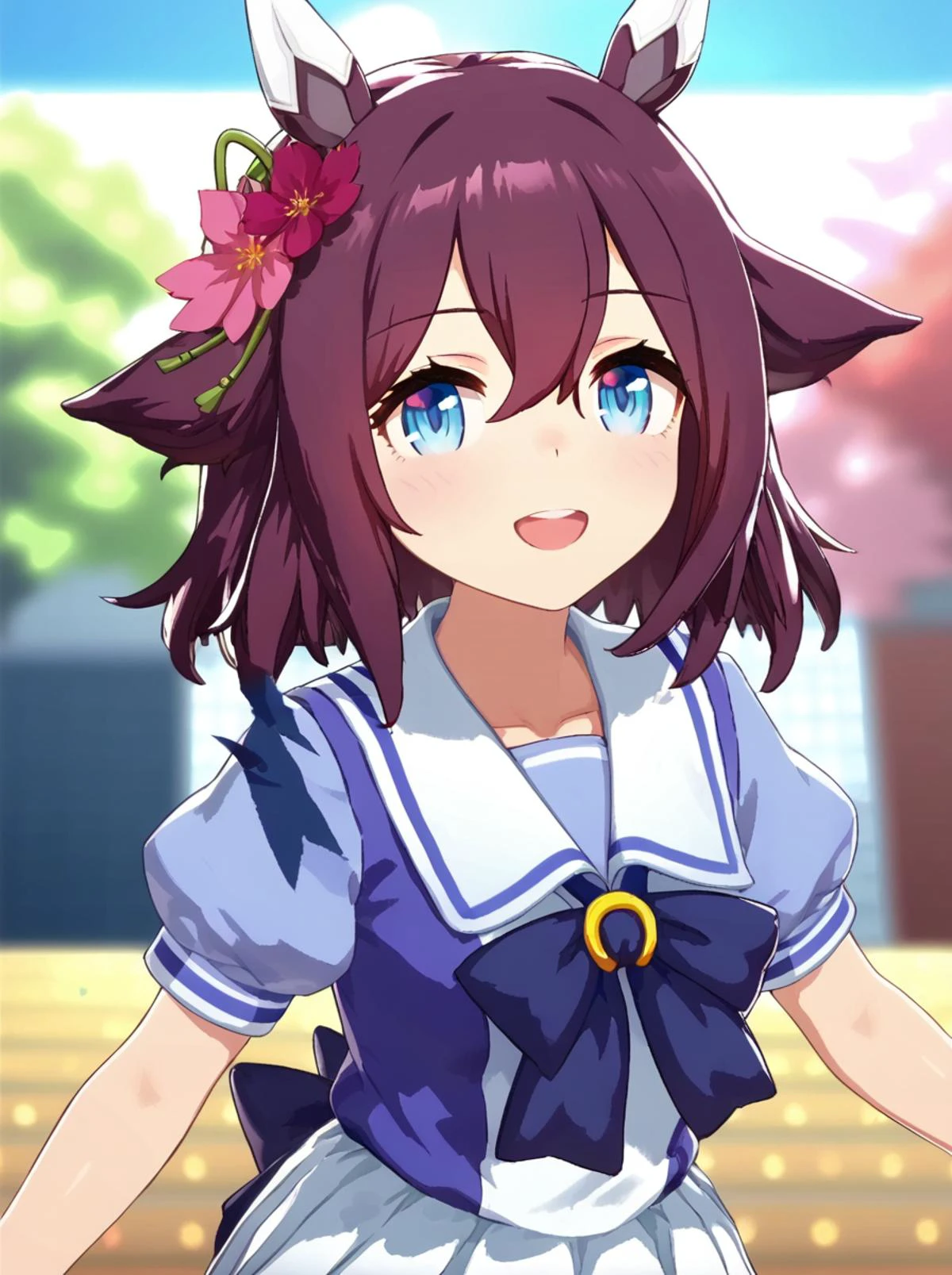 score 9, score 8 up, score 7 up, rating questionable,
detailed background,
<lora:chiyono.pony:1>,
chiyono, school,
wide hips, shiny skin,
looking at viewer, happy,
outdoor,