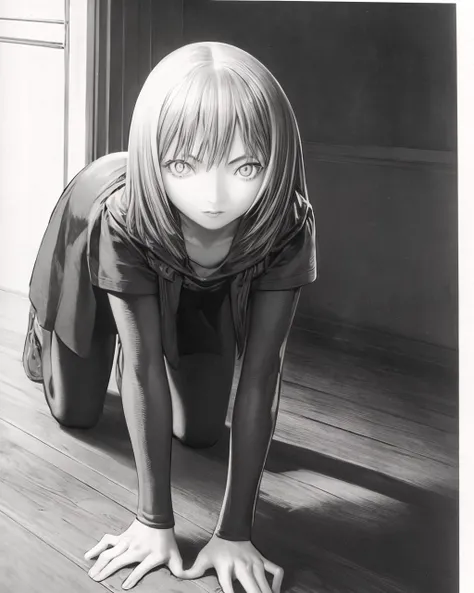 <lora:Claymore-NAI-LyCORIS-512px:0.85>
1girl, solo, all fours, looking at viewer, hair_over_one_eye