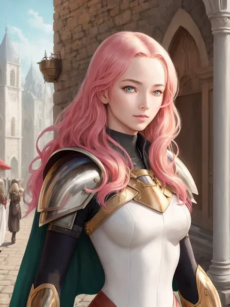 1lady,  perfect face, perfect body, smile, long hair, medieval city on background, blond short hair, semi-smile, sunlight, (((armor))), BREAK masterpiece, (((vibrant colors, saturation))), 8k, best quality, hyper realistic, ultra detailed game CG, clearly drawn face, high resolution, sharp focus, detailed anime eyes, ultra delicate and intricate hair, shining brightly hair, flawless skin textures, pale skin, super detailed cloth texture, <lora:Claymore-NAI-LyCORIS-512px:0.6>