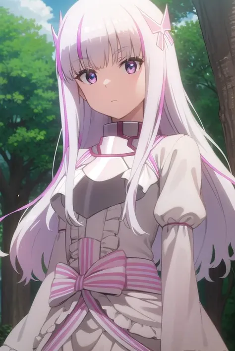 bofuriyui, <lora:bofuri yui s2-lora-nochekaiser:1>,
yui, long hair, hair ornament, white hair, bow, pink bow, vertical stripes, striped,
BREAK gloves, dress, pantyhose, puffy sleeves, white dress, long sleeves, frills,
BREAK outdoors, forest, nature, sky, sun, clouds,
BREAK looking at viewer,
BREAK <lyco:GoodHands-beta2:1>, (masterpiece:1.2), best quality, high resolution, unity 8k wallpaper, (illustration:0.8), (beautiful detailed eyes:1.6), extremely detailed face, perfect lighting, extremely detailed CG, (perfect hands, perfect anatomy),