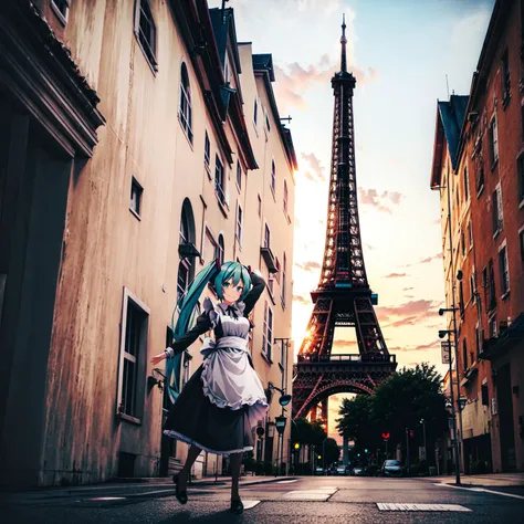 <lora:anireality_v1:0.7>, anirl. 1girl, hatsune miku, french maid, eiffel tower, france, pose, smile, full body,, anirl, best quality, ultra high res,