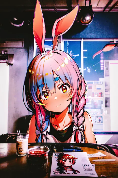 anirl, 1girl, usada pekora, rabbit ears, twin braids, two-tone hair,, best quality, ultra high res, (photorealistic:1.4),