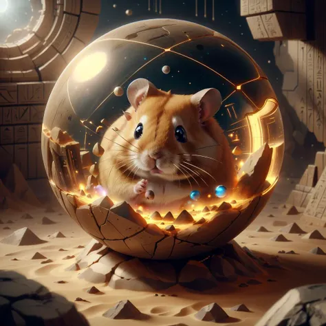 <lora:EgyptTech:0.8> egypttech ,scifi, hieroglyphs, sandstone,
(animal , cute , hamster:1.1), in a hologram ball