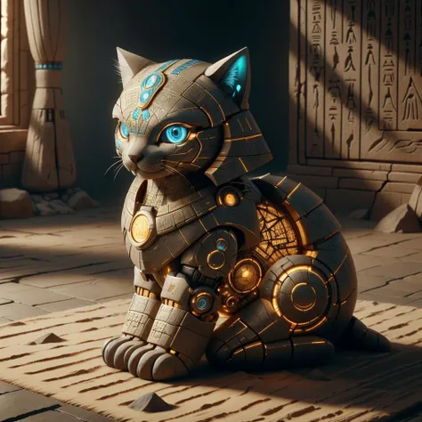 <lora:EgyptTech-30:0.8> egypttech ,scifi, hieroglyphs, sandstone,
armored kitten, animal, on a carpet , dark room,