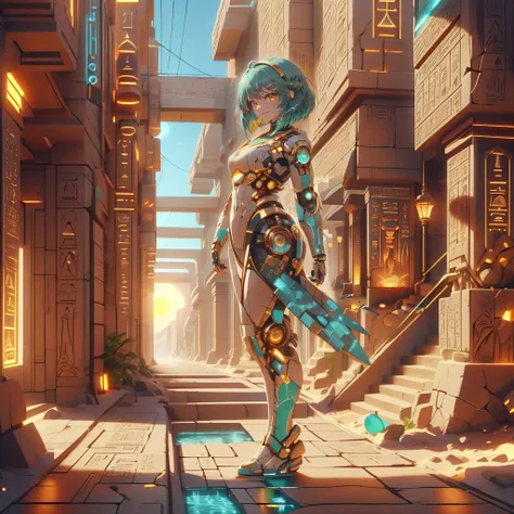 <lora:EgyptTech-30:0.8> egypttech ,scifi, hieroglyphs, sandstone, <lora:CarthageTech-26:0.8>, carthagetech , gold mosaic, solar age ,
closeup, seductive smile, best quality, bob cut, red eyes, green hair,multicolored hair, aqua hair, 1girl, standing in an alleyway , full body,