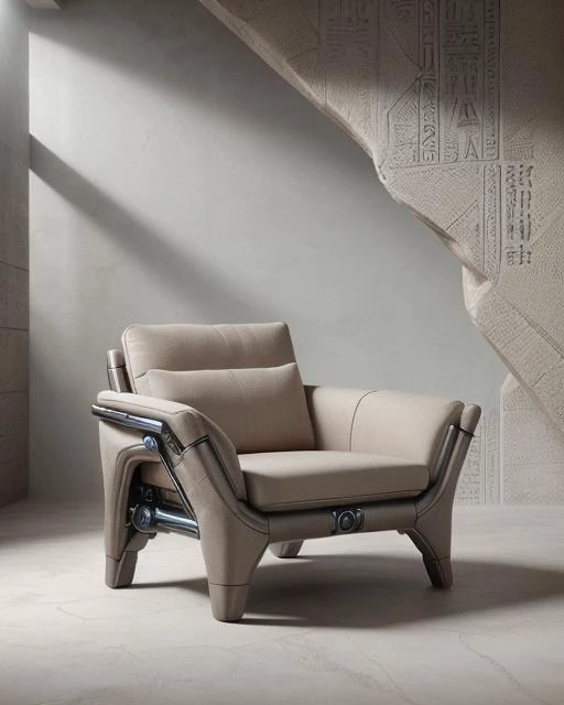 egypttech, photo of an elegant armchair, product shot, no humans, good quality, detailed, high resolution, <lora:EgyptTech-30:0.9>