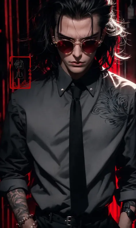 (dramatic, gritty, intense:1.4),masterpiece, best quality, 32k uhd, insane details, intricate details, hyperdetailed, hyper quality, high detail, ultra detailed, Masterpiece,
Red and blackred backgroundred themeSimple background
1boysolomale focus(hair slicked back:1.4)black hairdlosed mouth
jewelryarm tattootattooshirtnecktienecklacehands in pocketspiercingwhite shirt collared shirtblack suit
<lora:~Q?-u^8Red and black:1>