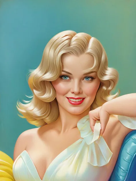 <lora:pinup:1>pinup of a happy girl with medium length light blonde straight hair , highly detailed, masterpiece